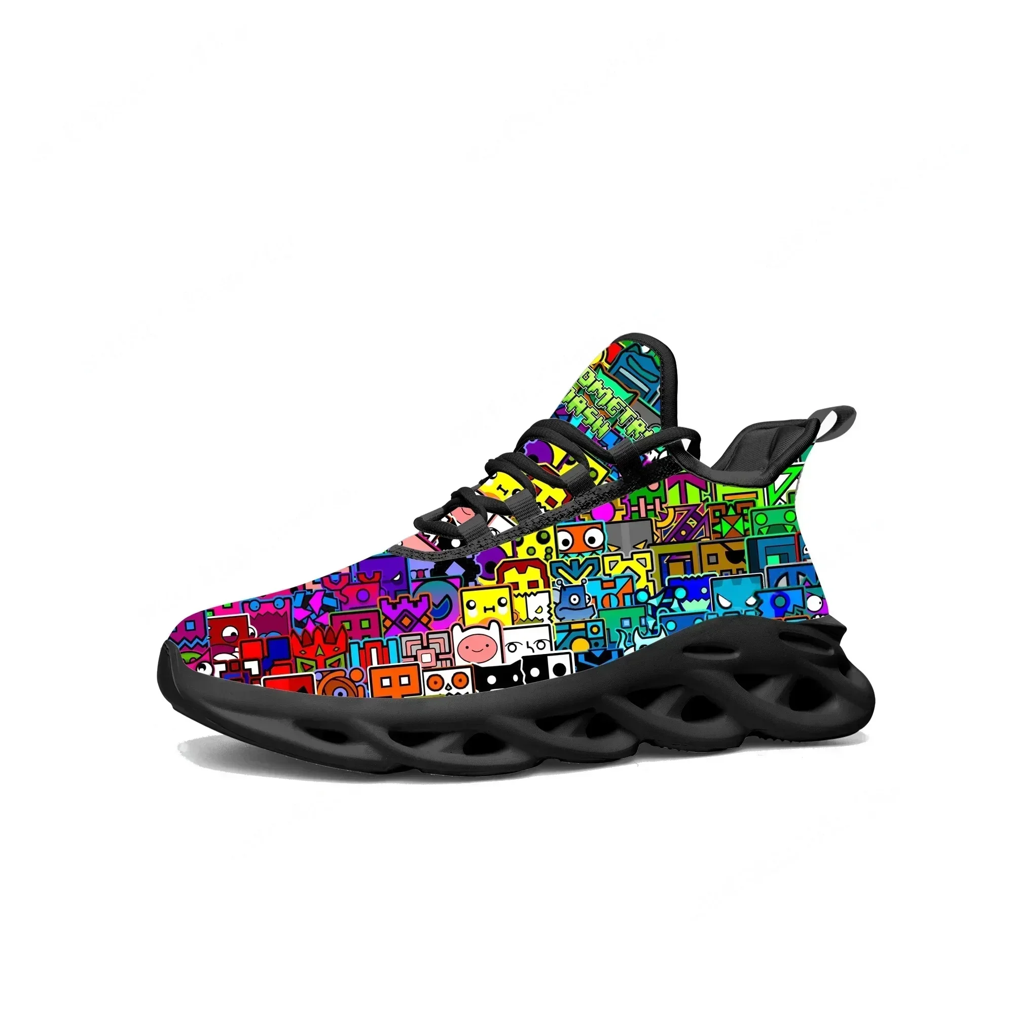 

Geometry Dash Flats Sneakers Cartoon Game Men Women Sports Running Shoes Fashion Tailor Made Lace Up Shoes