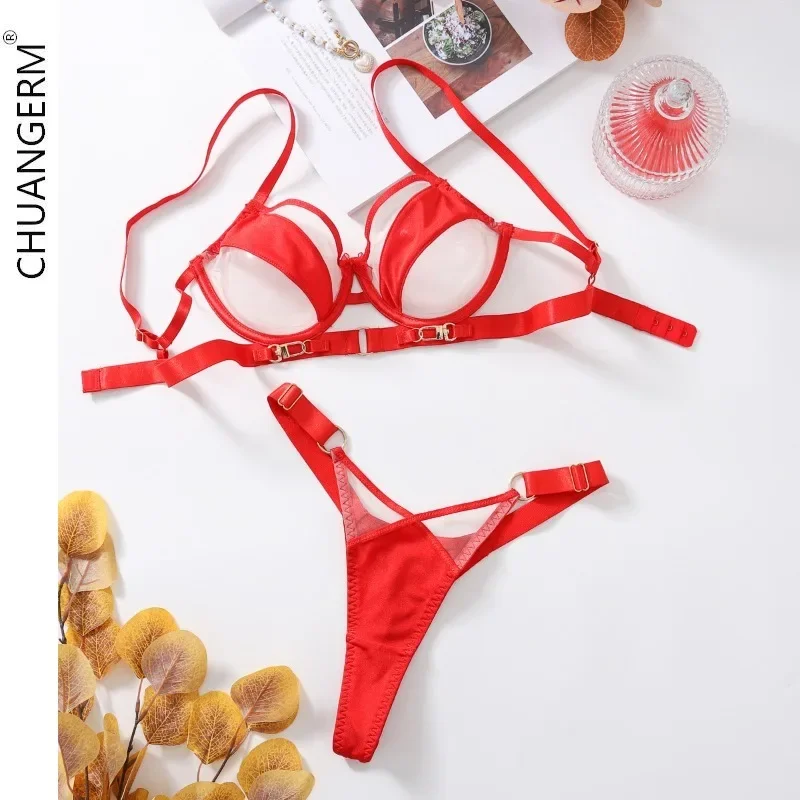 

CHUANGERM Two-Piece Sets Sexy Lingerie See-Through Mesh Splicing Onlyfans Kit Tulle Underwear Fantasy Exotic Outfits Seamless