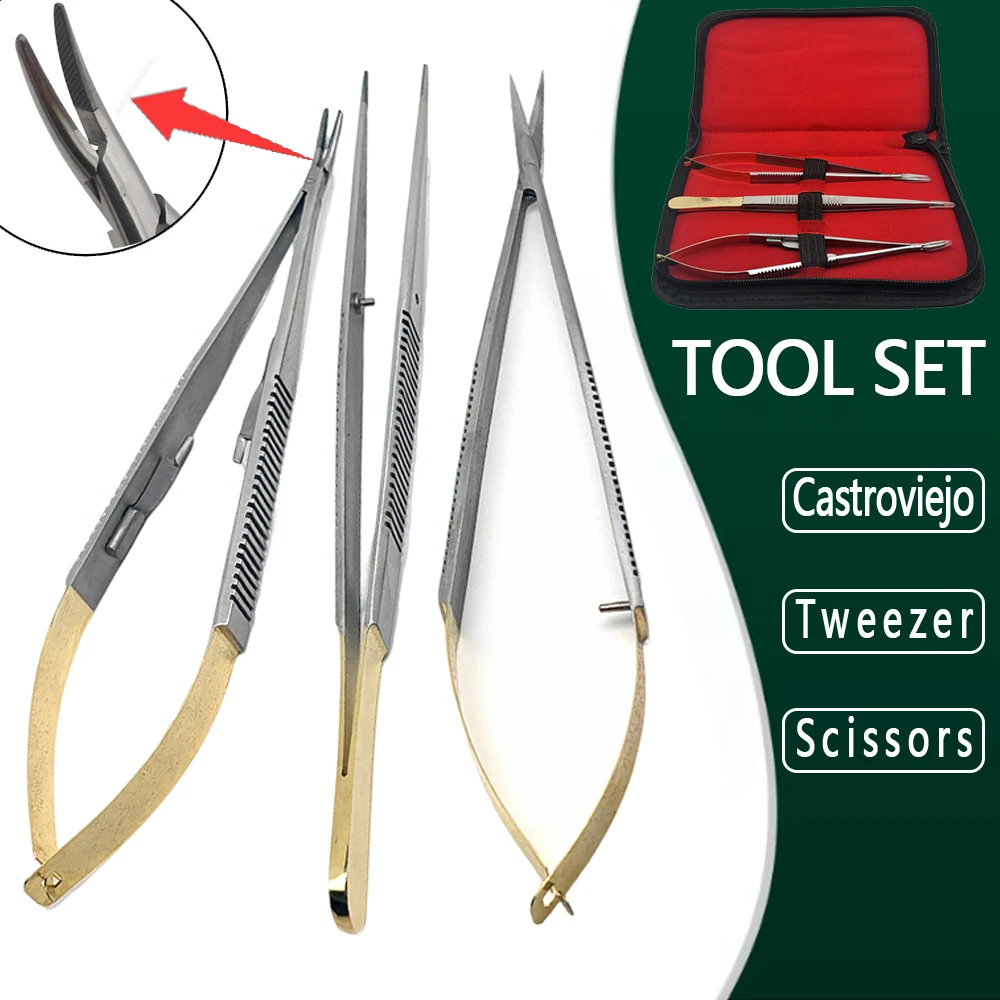 

Castroviejo Needle Holder Scissors Forceps 3 Piece Dental Kit 18cm for Orthodontic Implant and Oral Surgery Instruments