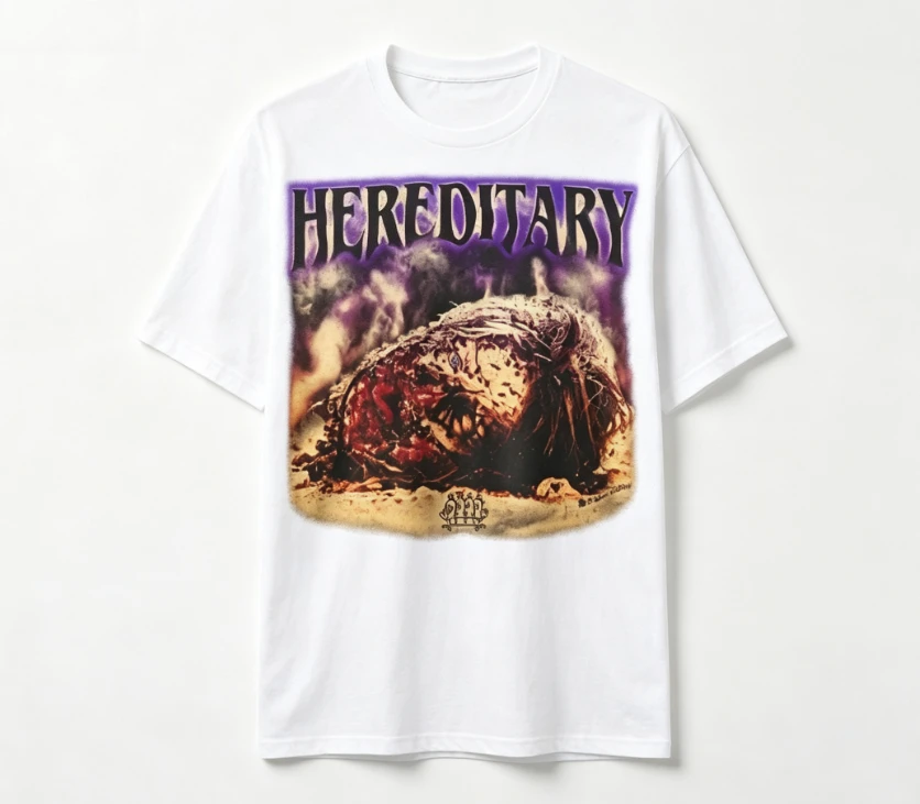 2026 Round-neck retro gothic horror creature poster pattern large capital letters suitable for both men women short-sleeved Tee