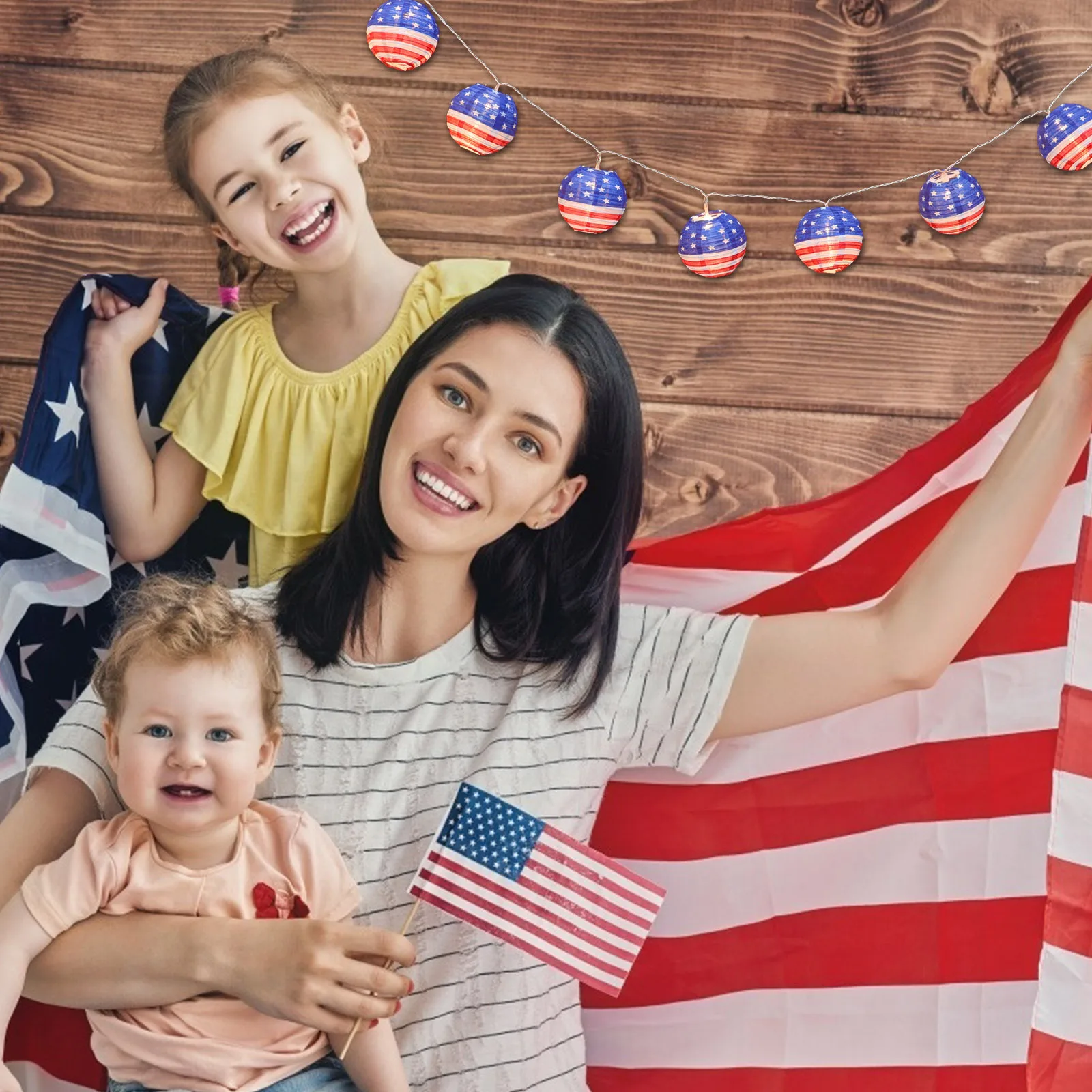 1 قطعة سلسلة مصباح ليد العلم الدافئة الأبيض بالطاقة أضواء النحاس للحزب الديكور في الهواء الطلق الولايات المتحدة العلم سلسلة مصباح الإبداعية