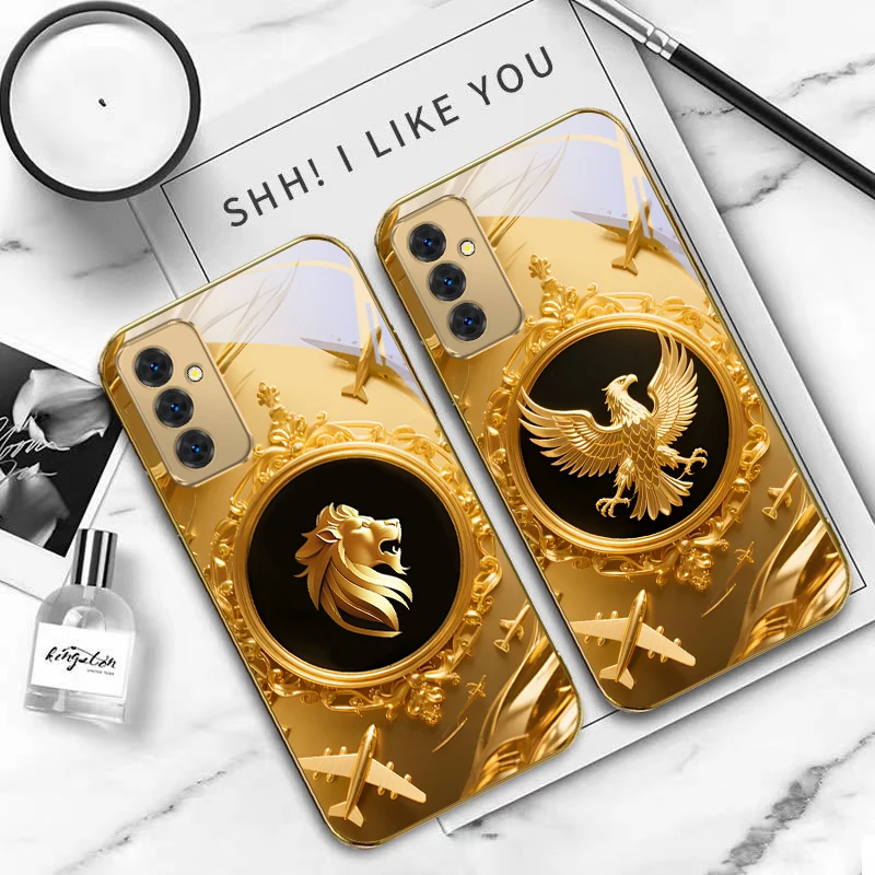 Magnifique avion doré pour Samsung Galaxy S 21 S22 S23 Plus S24 Ultra S20 FE 25Ultra S21 + S9 + 22Plus, coque de téléphone en verre doré