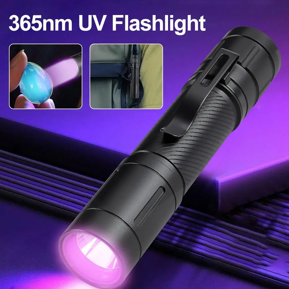 

Portable 365nm UV Flashlight With Pen Clip Type-C Fast Charging For Pets Urine Cat tinea Money Marker Detection Light
