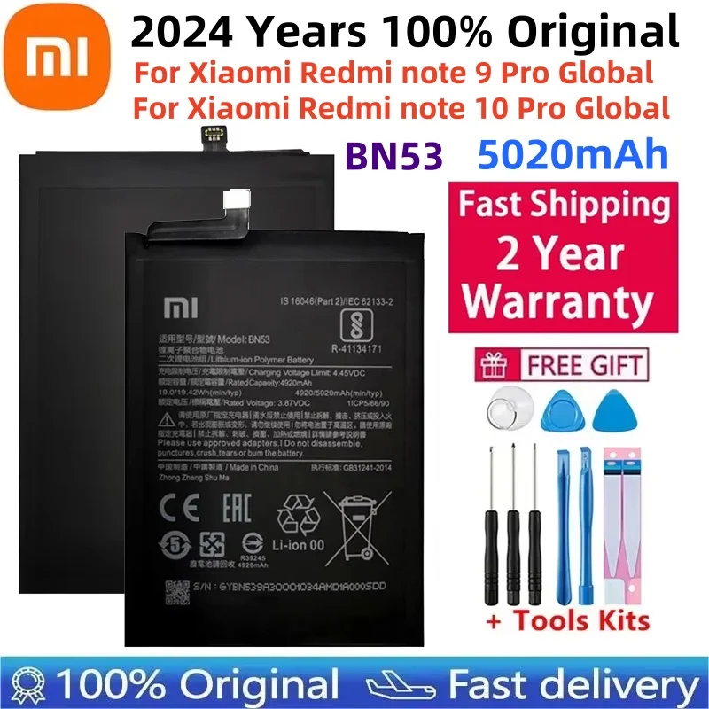 100% Original New 5020mAh BN53 Replacement Battery For Xiaomi Redmi note 9 Pro Bateria Mobile Phone Batteries Free Tools