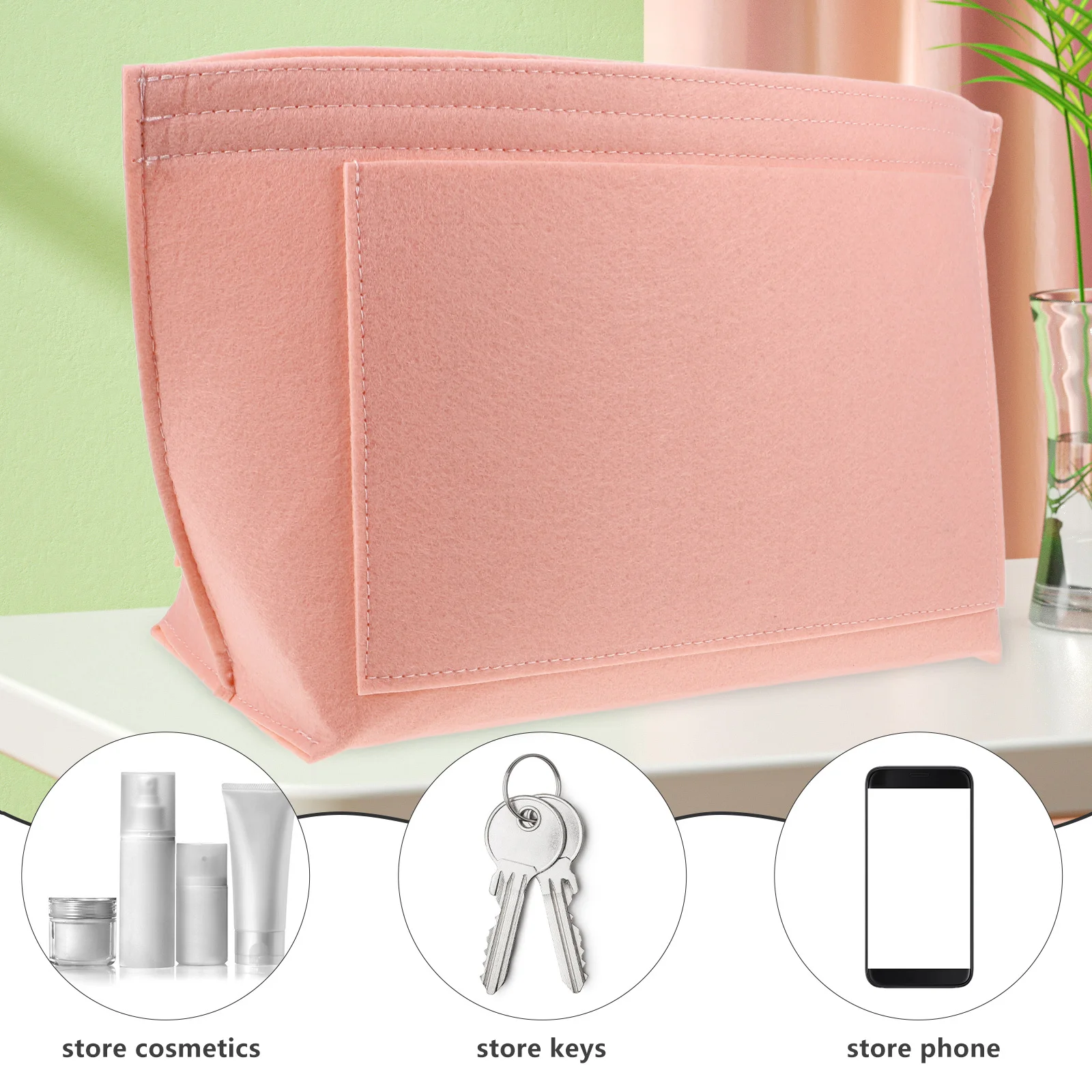 

Multi-Compartment Purse Insert Organizer Felt Bag Liner For Tote Handbag Storage Keys Phone Cosmetics Gift