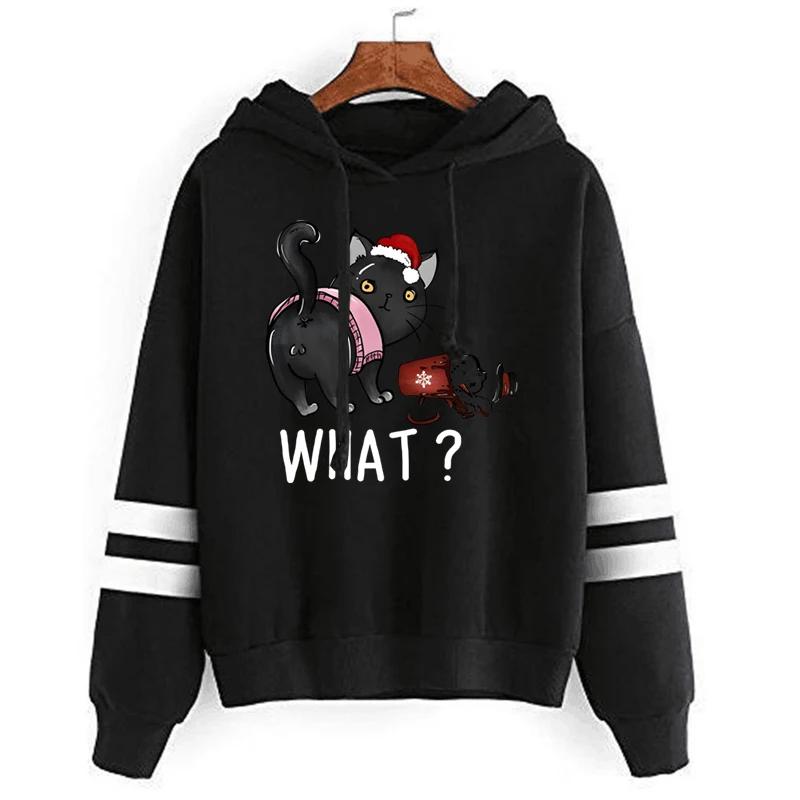 Women's New Fashion Hoodie Autumn and Winter Sportwear Anry Black Cat What Christmas Printed Oversized Women's Blouse Y2k Hoodie