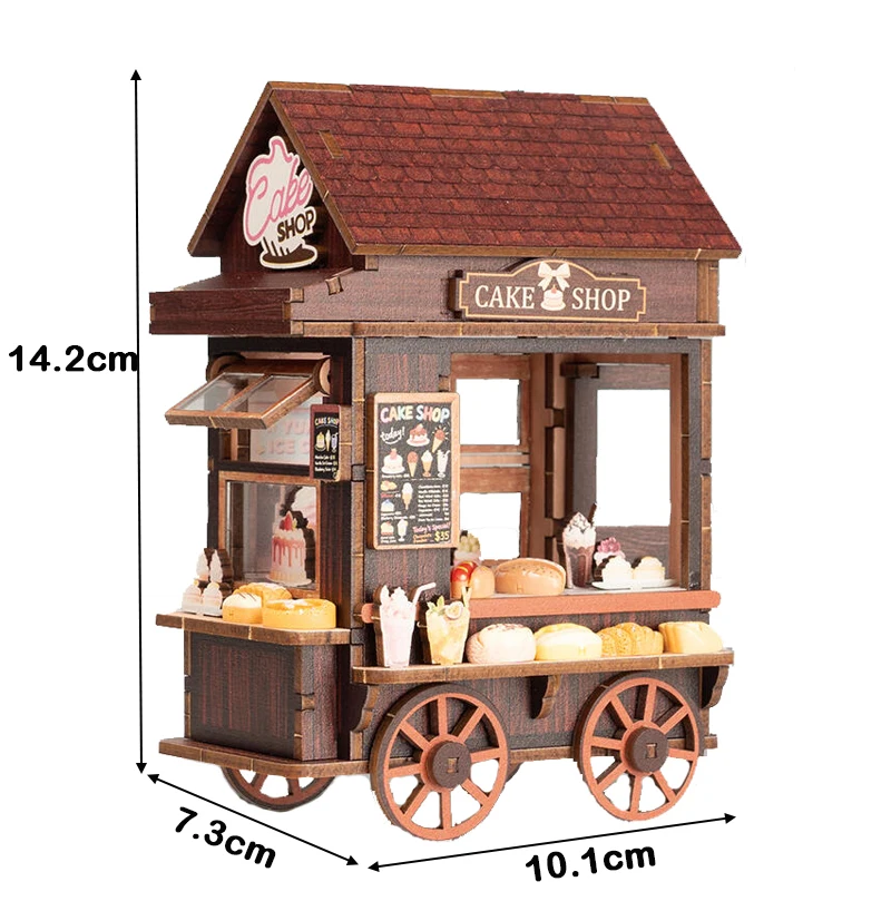 DIY Cake Shop Mini Casa Miniatur-Modellbausätze aus Holz mit LED-Leuchten Puppenhaus mit Möbeln 3D-Puzzle für Freunde Geburtstagsgeschenk