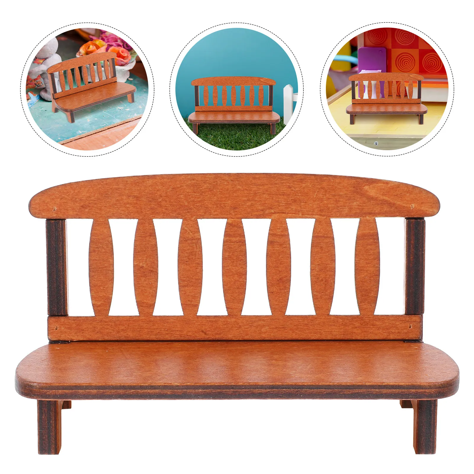 

Mini Wooden Settee Brown Vintage Long Bench Ornament Creative Photo Prop Home Office Bar Decoration Mini Settee Model