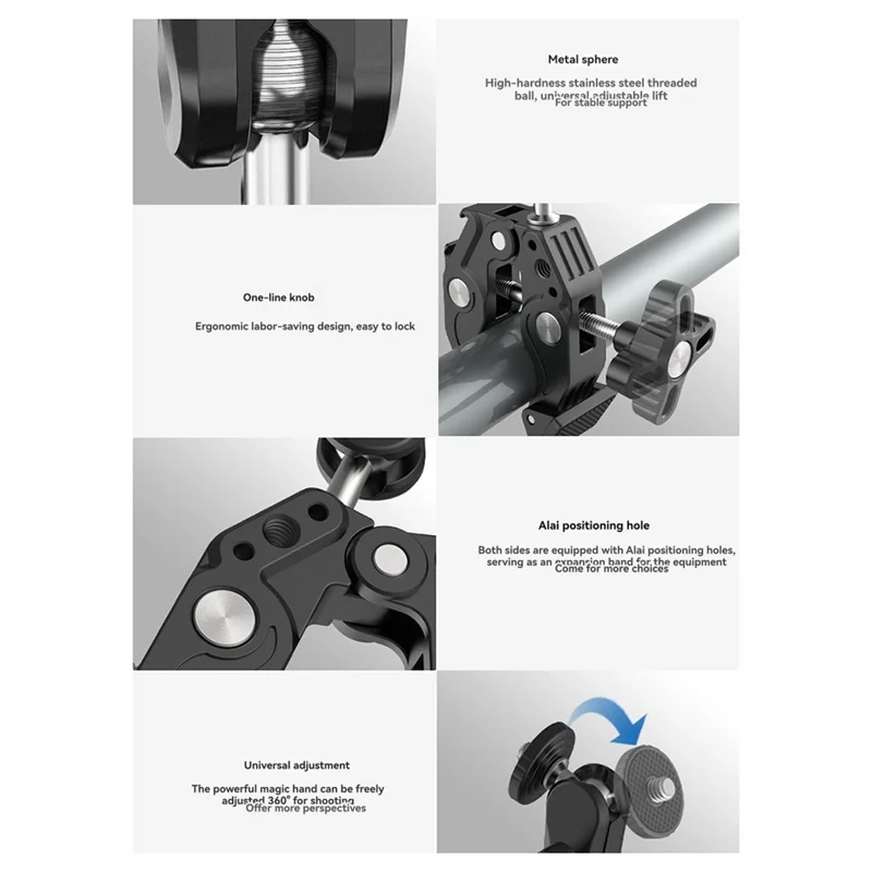 A73E-Articulating Magic Arm Clip Dual-Head 360° Super Clamp For Umbrella Monitor LED Light Action Camera Mounting Bracket
