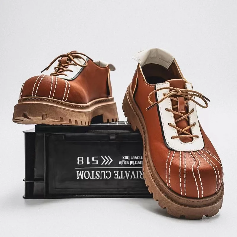 

Shell Toe Design Men's Shoes 2025 Autumn New Trend Platform Big Head Leather Casual Shoes Fashion Low-top Men's Boots