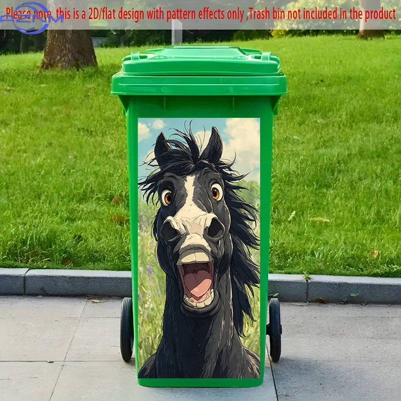 [2D Flat Printing] 1pc 2D Pattern Printed Kitchen Trash Can Sticker, X Cm Black Horse Grinning, Themed Kitchen Home Decor Wall