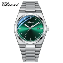 Fashion Chenxi Top Brand 683 Man Quartz Green Blue Leisure Simple Casual Analog Display Silvery Stainless Steel Watches For Male