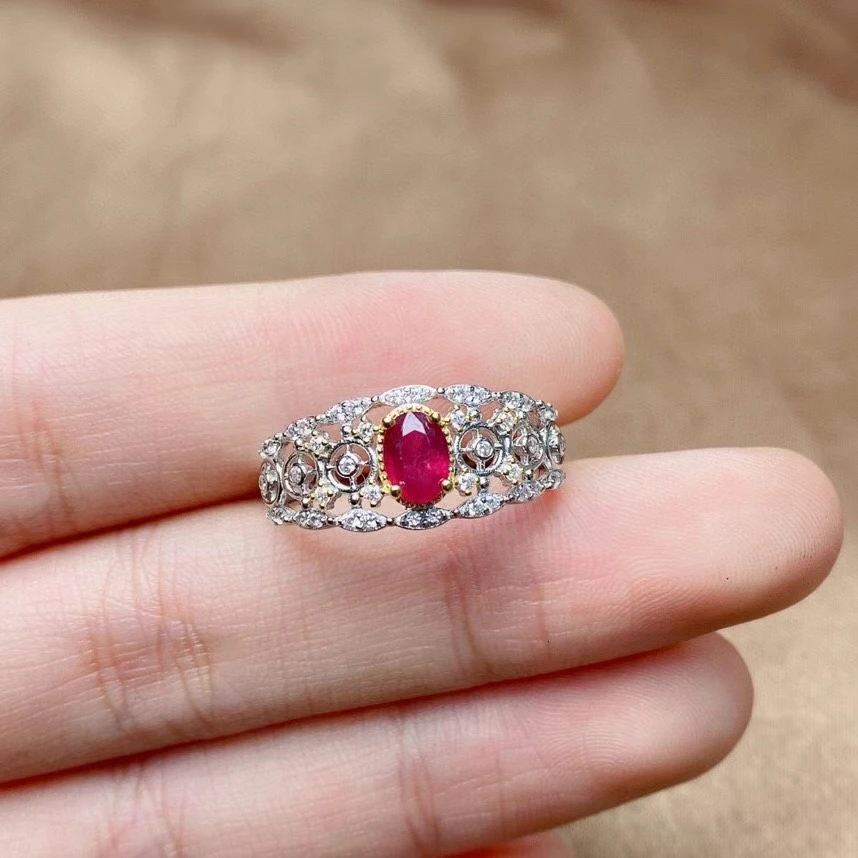 

Natural Ruby Jewelry 925 Silver Ring for Party 4mm*6mm Luxury Sales with Free Shipping Clearance Sale