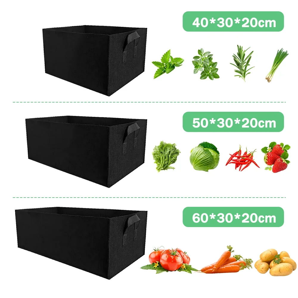 Bolsa rectangular para cultivo de plantas con asas, maceta de vivero de tela para exteriores, para plantación de flores, verduras y jardín, 1/2/3