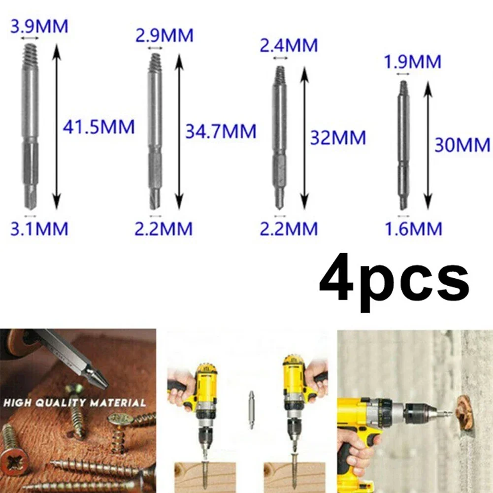 4PCS Mini Screw Easy Out Premium Extractor Broken Damaged Bolt Remover Drill Bit Chrome Vanadium Steel Double Headed Design