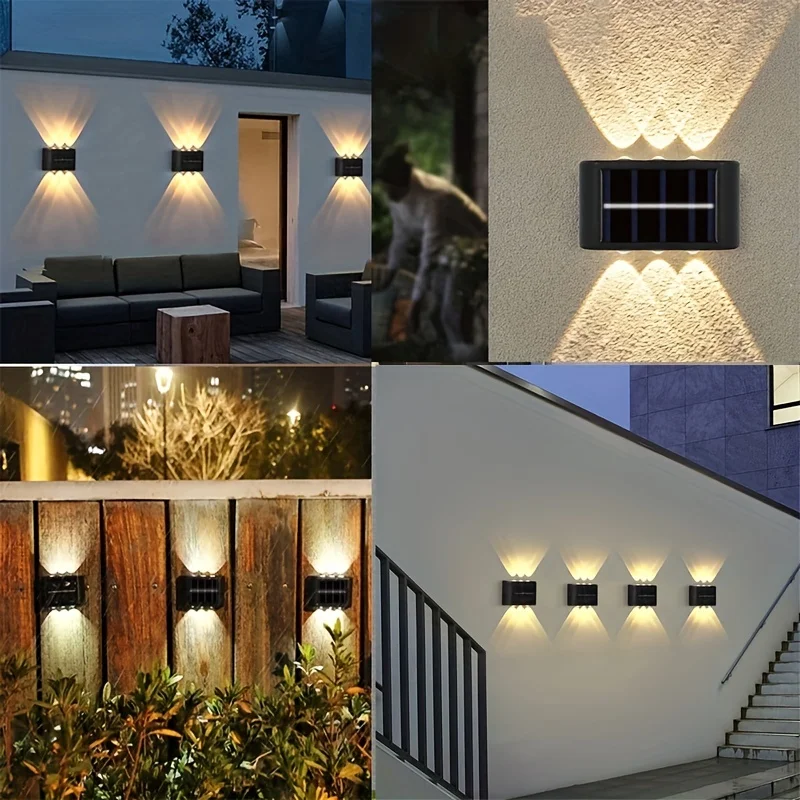 1/6pcs Solar Light, Waterproof Upper And Lower 6 LED Wall Lights From Dusk To Dawn Outdoor Decorative Lights, Suitable For Court