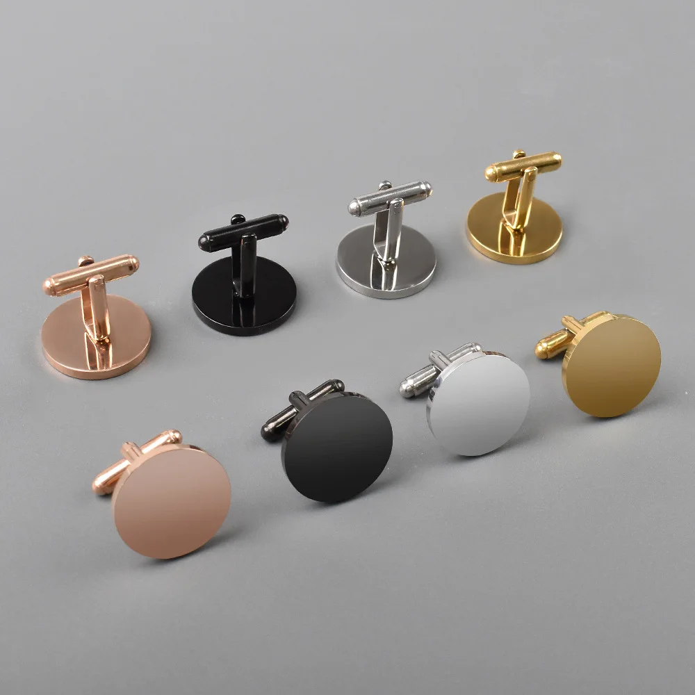 1 Pair Fashionable Stainless Steel Cufflinks Smooth Surface Gold Color Round Cufflinks Man's Suit Accessories