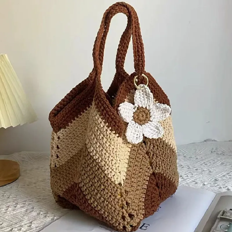 Handmade crochet large capacity shopping bag, shoulder bag, handbag, fashionable women\'s bag