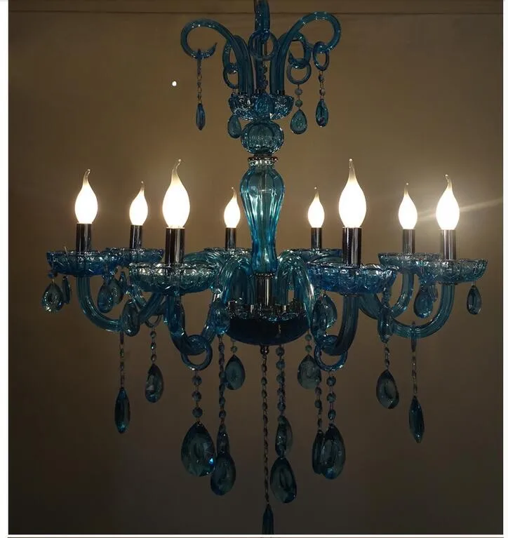 Newly Blue Crystal Chandelier Bohemia Chandelier lustres de cristal Decoration Tiffany Pendants and Chandeliers Home Lighting