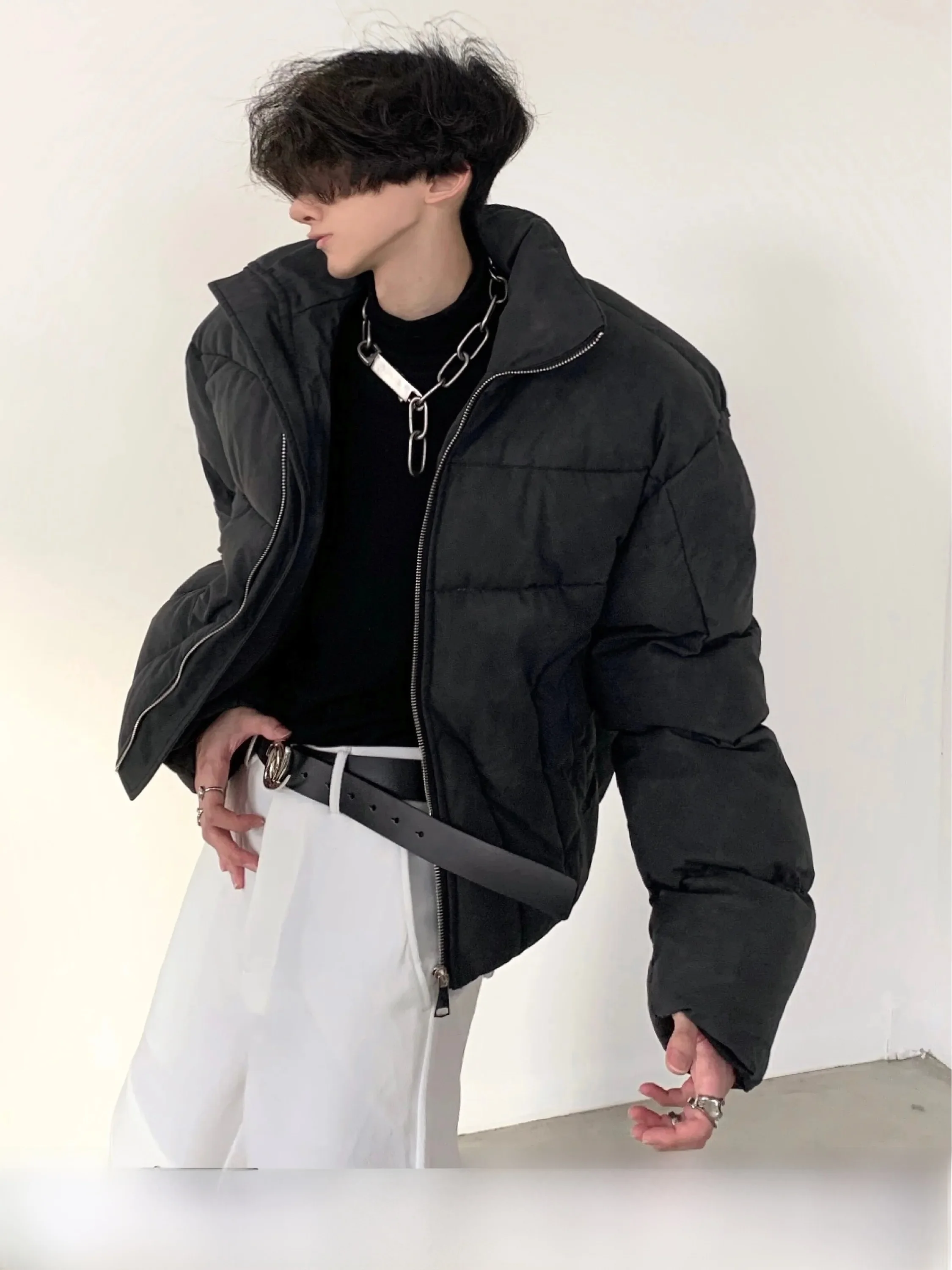 Thickened Short PU Leather Cotton Jacket for Men Autumn Mountain Wind Original American Vibe Fleece Lined Winter Outerwear