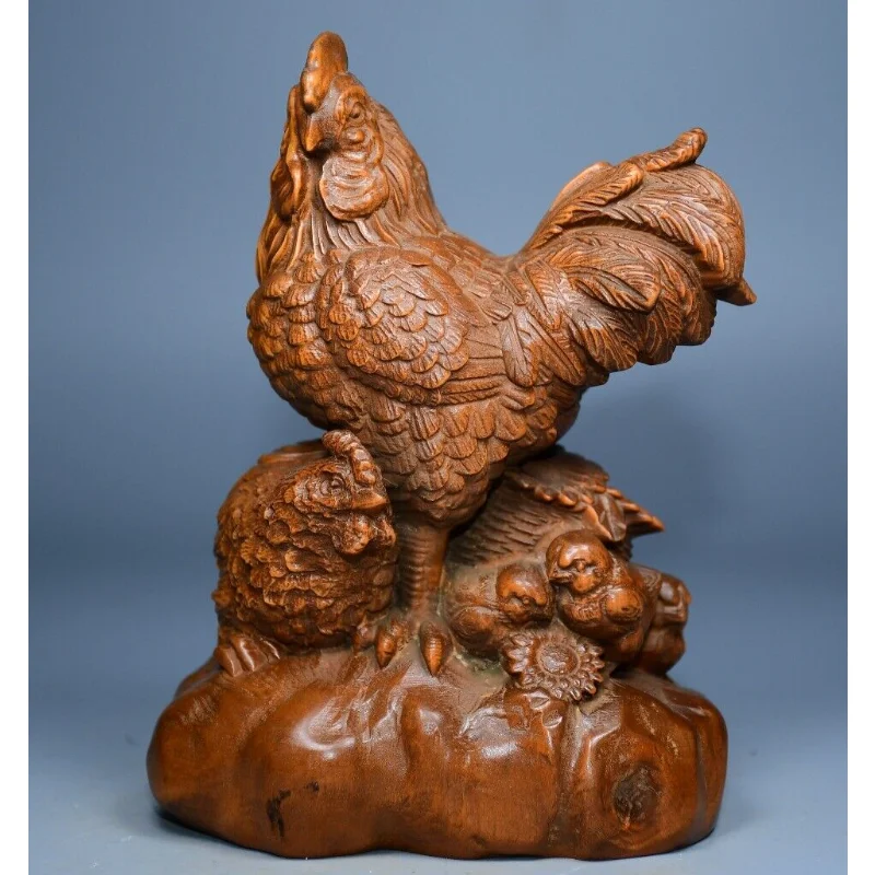 

5.1" Collection Chinese Box-wood Carving Lovable Animal Cock Household Statue Craft Gift Decoration Home Decore