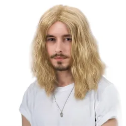 New synthetic wig fashion corn perm men shoulder-length curly hair handsome high temperature silk full head cover