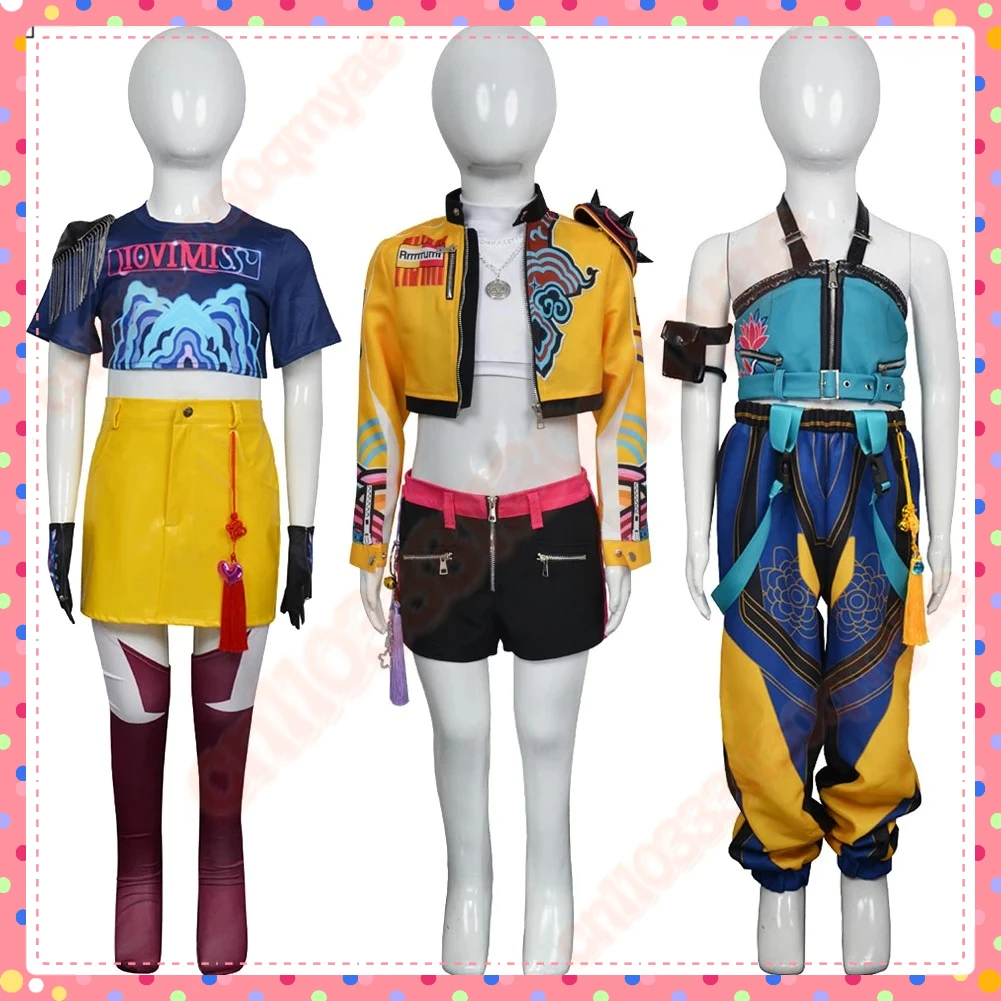 

Kids Girls Rumi Zoey Mira Cosplay Costume Outfits KPop Demon Hunter Roleplay Children Set Halloween Carnival Party Suits 2025