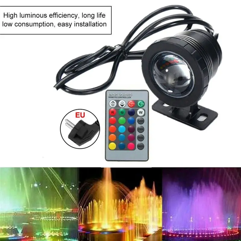 A64T Outdoor Fountain Pool Spotlight, EU Plug 220V Submersible Light with Remote for Garden Swimming Pool Aquarium
