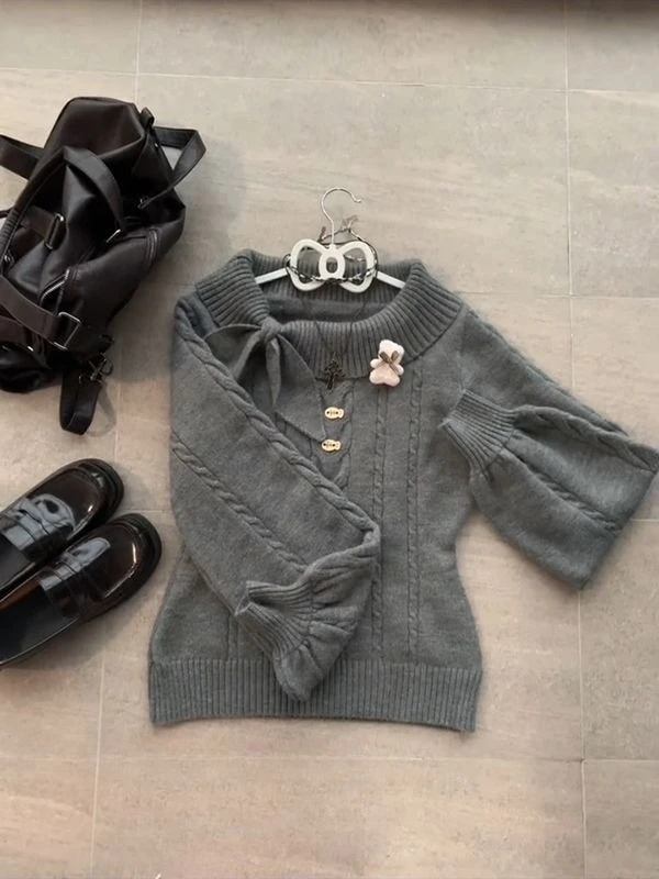 سترة محبوكة حلوة على طراز Preppy 2000s سترة Gyaru Chic الكورية Y2k سترة تريكو بأكمام طويلة #4