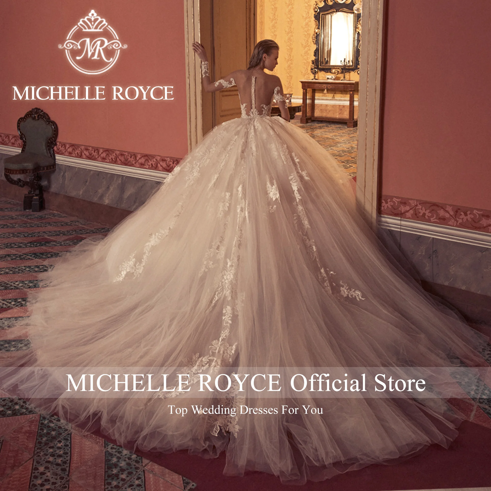 Michelle Royce Ball Gown Wedding Dress 2024Bride Classy Embroidery Long Sleeves Extravagant Royal Wedding Gown Vestidos De Novia