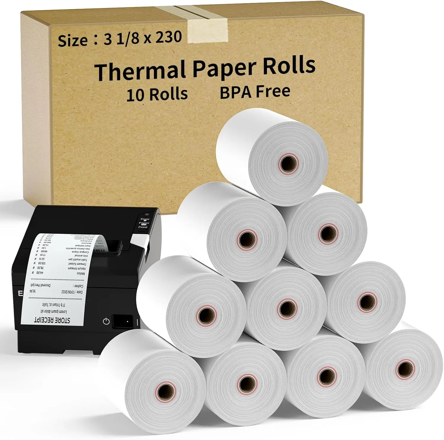 

Thermal Paper Rolls 3 1/8 x 230ft, 10 Pack for Cash Registers, POS Systems, ATM Machines
