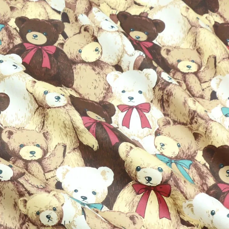 Cotton Printed Kawaii Cartoon Vintage Bear Fabric for Kids Clothes Hometextile Curtain Cushion Dress skirt Cover DIY Material
