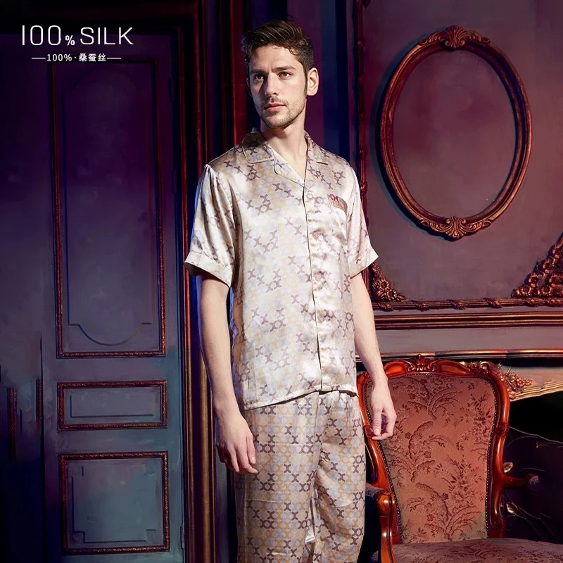Men's Silk Pajamas 2025 Summer New Arrival - 100% Mulberry Silk, Plus-size Loungewear Set with Cool Touch, Suitable for Outer We