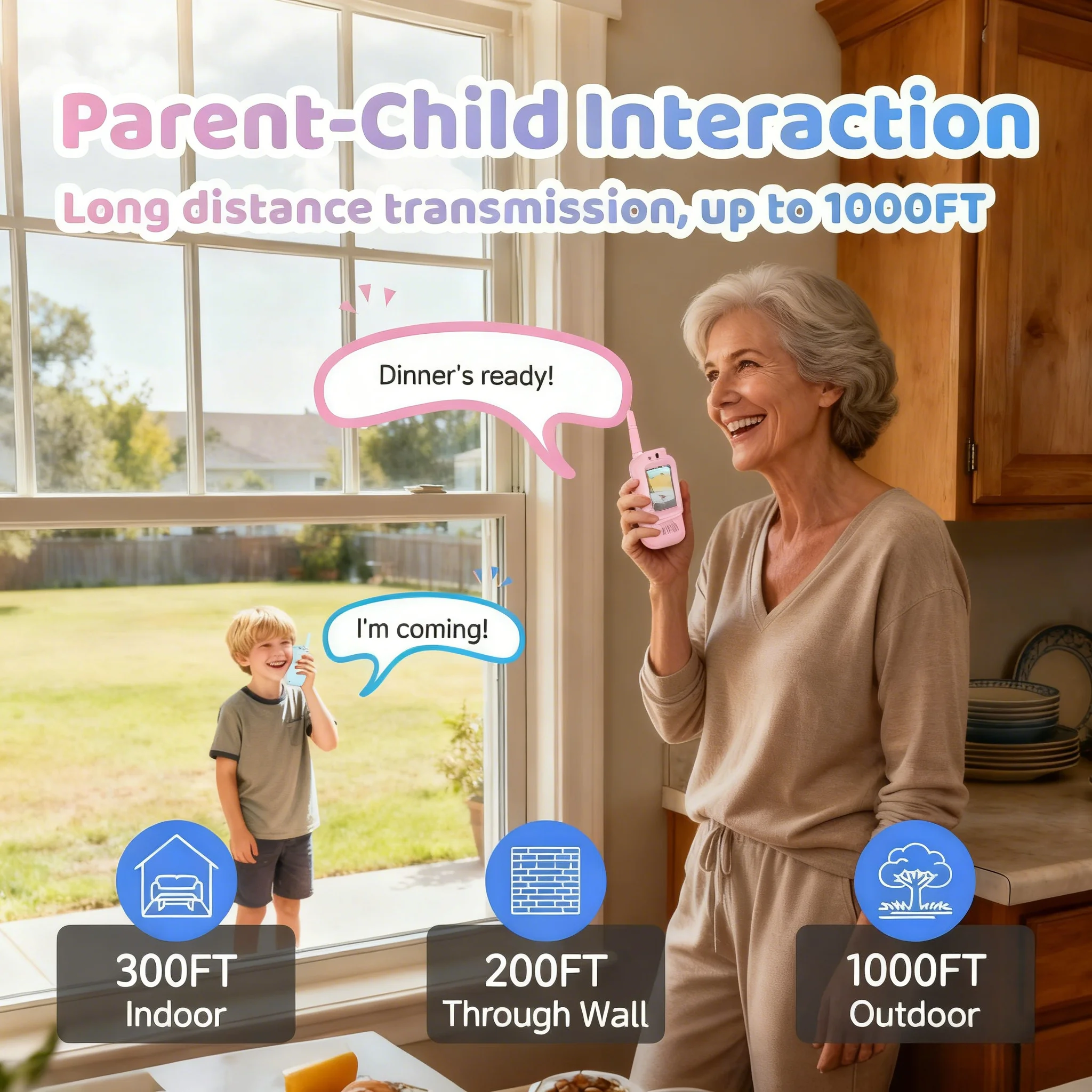 2PCS Facetime Video Walkie Talkies for Kids Long Range Rechargeable Girls Boys Toddler Gifts with Ages 3-12 Toy