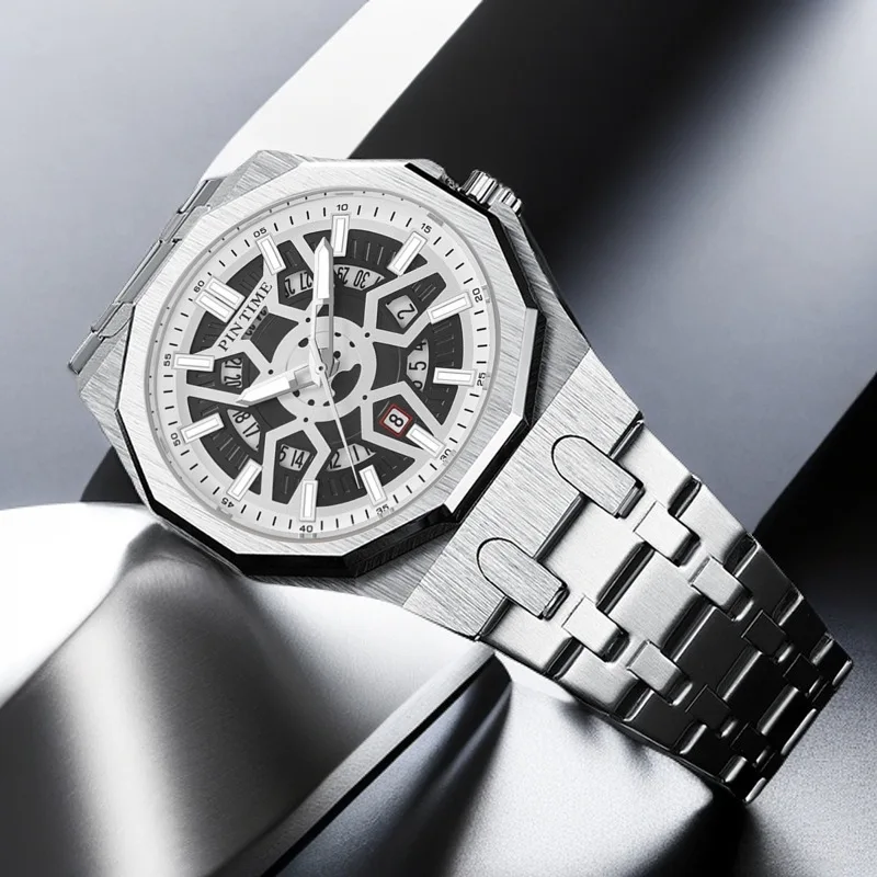 Luxe Man Horloge Creatieve Mechanische Stijl Quartz Waterdicht Lichtgevende Datum Chronograaf Heren Horloge Sport Heren Horloges Reloj