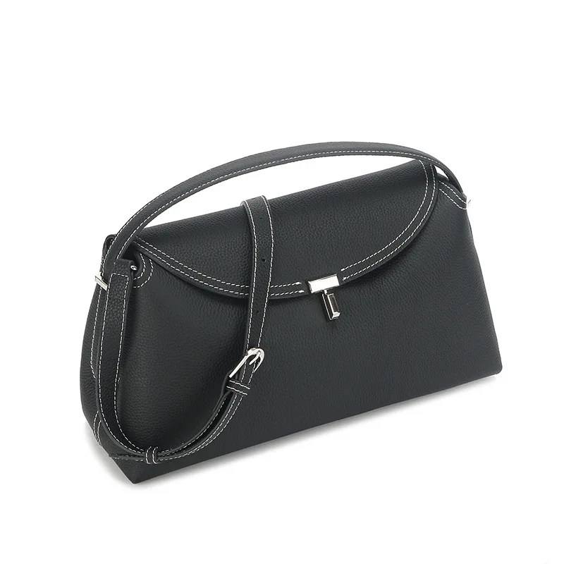 Ladies T* Simple Crossbody Cowhide T Lock Buckle Flap Handbag Casual Hundred Luxury Women Bag