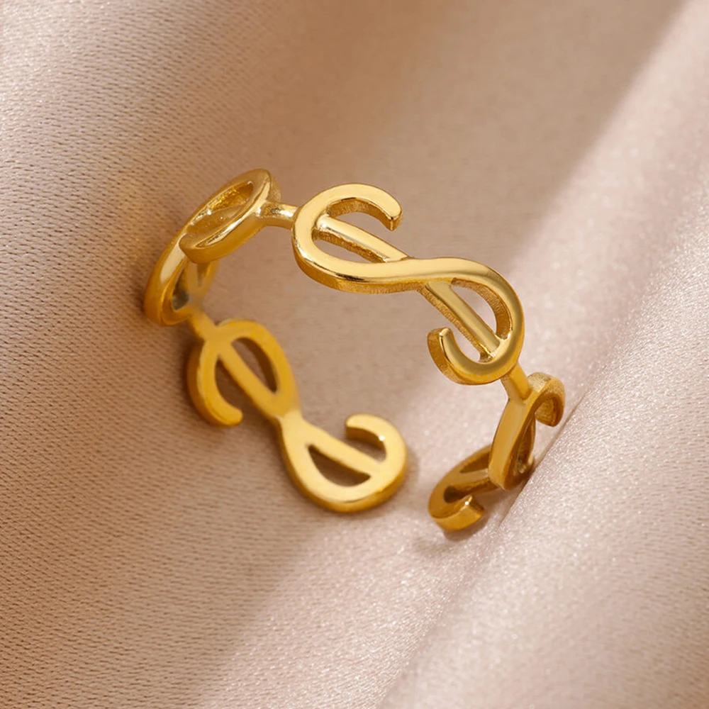 

US Dollar Sign Open Rings For Women Men Gold Color Stainless Steel Ring Female Fashion Wedding Party Finger Jewelry 2024 New