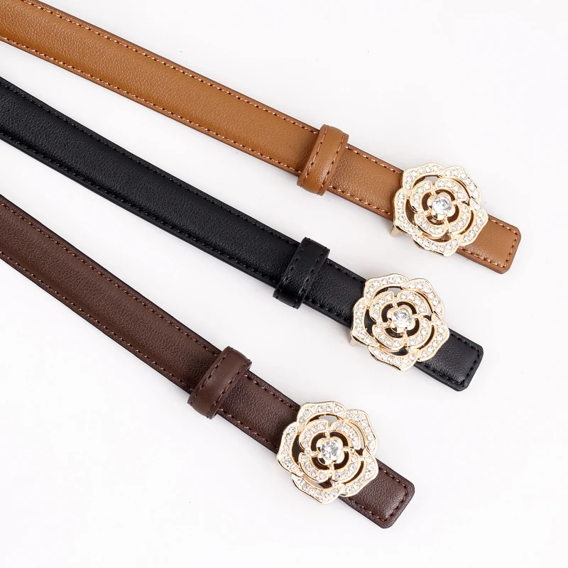 

20mm Split Leather Belt for Women Elegant Diamond flower Belt