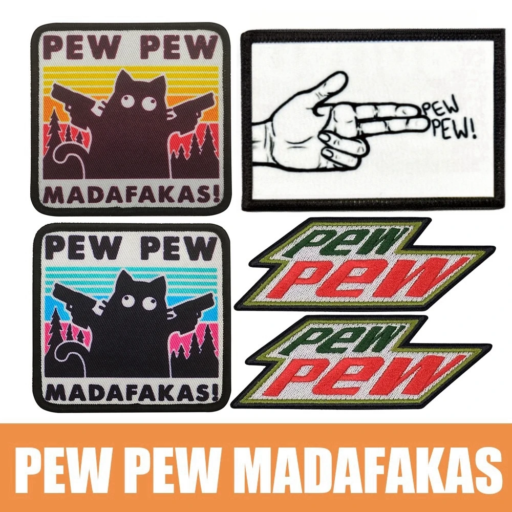 

PEW PEW MADAFAKAS Cat Patches Tactical Morale Badge Backpack Hook and Loop Sticker