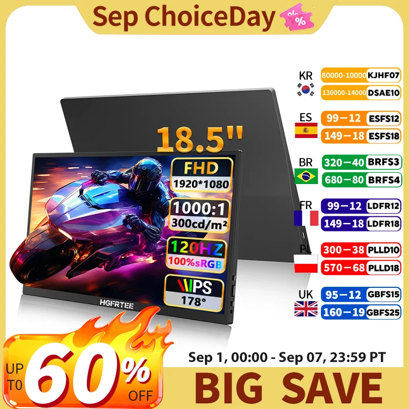 Hgfrtee Monitor de 18,5 pulgadas y 120Hz, 300Cd/m², 100% Srgb, pantalla para ordenador de juegos, Mini HDMI-Compatib/Tipo-C para PS4/5 Xbox Switch