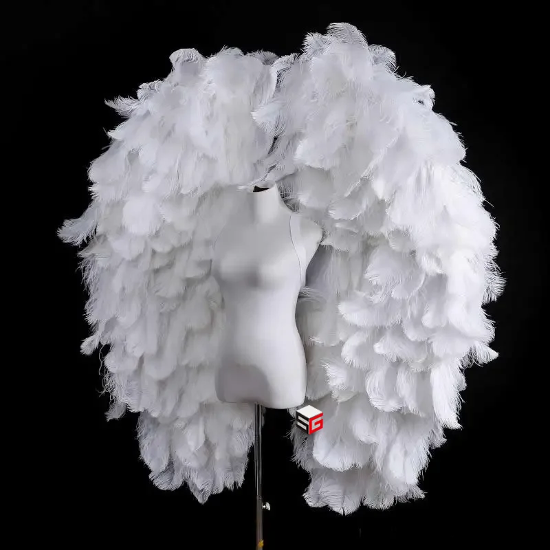 

NEW Customized high quality white Ostrich feather ANGEL WINGS creative costume props fit for photo shooting party Decor