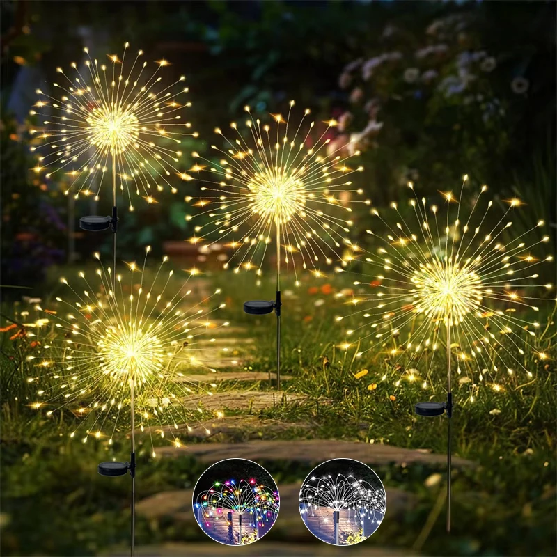 60-420LED Solar Firework Stake Lights 8 Modes Waterproof IP54 Rating Starburst Lamp Warm White White Colorful Lawn Patio Decor