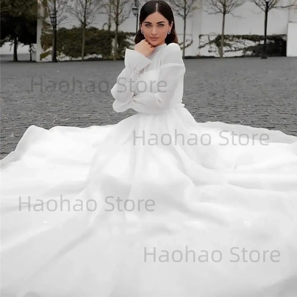 

High Neck Wedding Dress Women 2023 Modest Long Sleeve Vestidos De Novia High Neck A Line Organza Bridal Gown Robe De Mariée