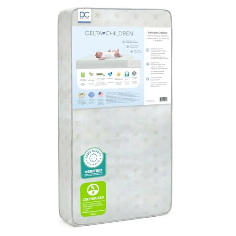 

Двусторонний матрас Twinkle Galaxy для детской кроватки и кровати для малышей - Премиальный наполнитель из экологически чистых волокон - Водонепроницаемый - Сертифицирован GREENGUARD Gold - Без вредных веществ