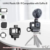 UURIG G8-9 Plastic Camera Cage Case Vlogging with Microphone Cold Shoe Mount Len Filter Adapter for GoPro 8 Action Camera