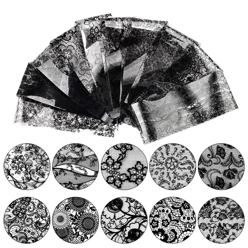 

[YU]White Black Lace Nail Art Foils Set Top Floral CharmNail Transfer Sticker Paper DIY Manicure Nail Decoration Accessories