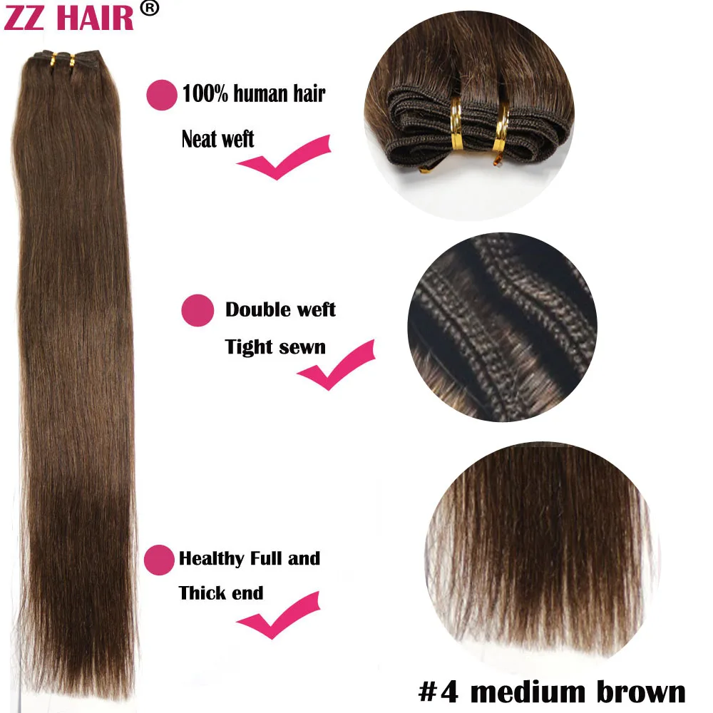 ZZHAIR 100% Human Hair Extensions 16"-26" Machine Made Remy Hair Weft Weaving 100g/Pcs Straight Natural Silk Non-clips