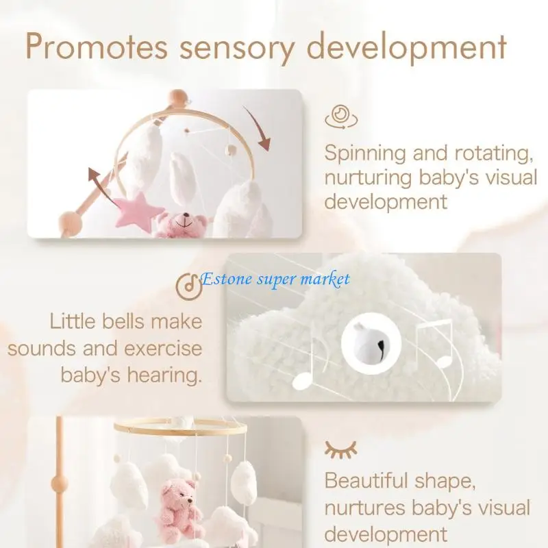 090B Baby Crib Toy Mobile With Quiet Rotating Plush Animal Rattle Sensory Development Bedball For Infant Nursery Room Decors