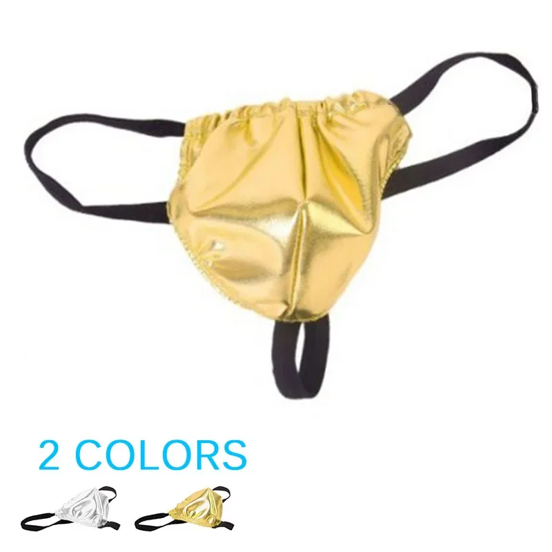 Men\'s Sexy Underwear Artificial Patent Leather Elastic G-String Thongs T-Back Underpants Erotic Micro Bikini Gays Briefs Panties