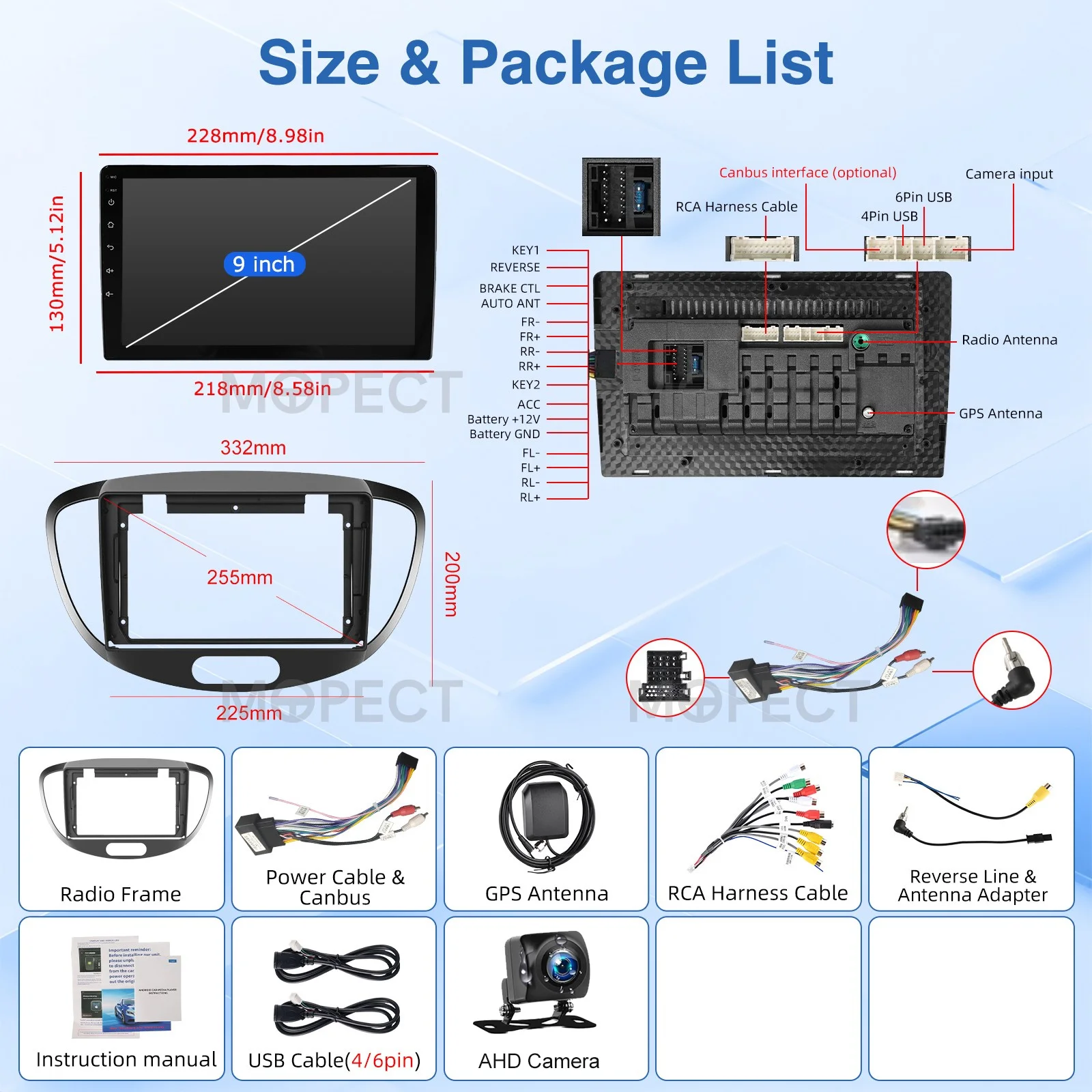 Hyundai I10 2007-2013 2 Din Autoradio Bluetooth 9 inch 2GB+64GB Autoradio BT Android 15 GPS FM/AM CarPlay WiFi GPS Navigatie